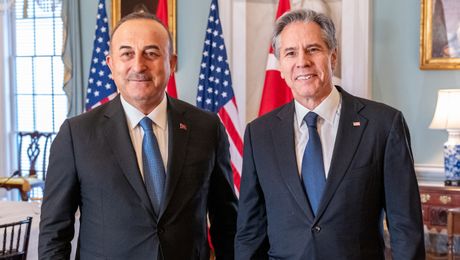 Secretary Antony J. Blinken meets with Turkish Foreign Minister Mevlut Cavusoglu at the Department of State