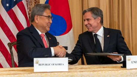 Secretary Blinken participates in a signing ceremony and holds a joint press availability with Republic of Korea Foreign Minister Park Jin at the Department of State